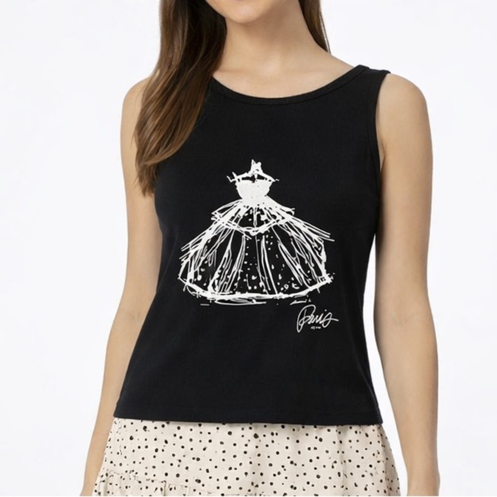Vintage Ballerina Tank Balletcore Paris Sketch Top Black Minimalist Tank P/S